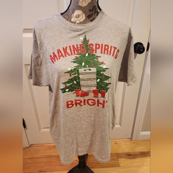 Making Spirits Bright gray graphic holiday Christmas t shirt L - Picture 1 of 4